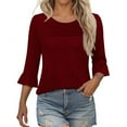 thumbnail image 2 of ALLLIST Summer Womens Tops Bell Sleeve Crew Neck Blouse Casual Red Plain Ruffle Pullover for Ladies, 2 of 6