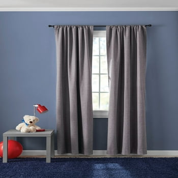 Your Zone Chambray Blackout Window Curtain Panel Pair, Set of 2, Gray, 38 x 84