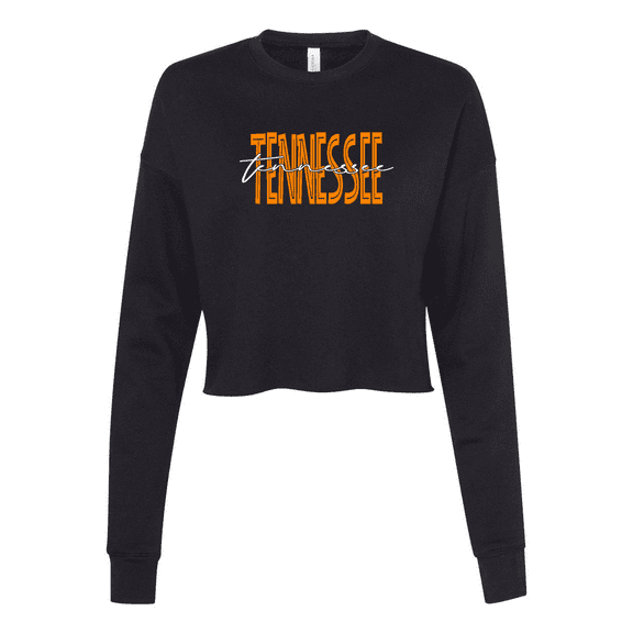 Trenz Shirt Company Womens Tennessee Team Color Orange and White Football Team Name Cursive Crop Crew Fleece-Black-medium
