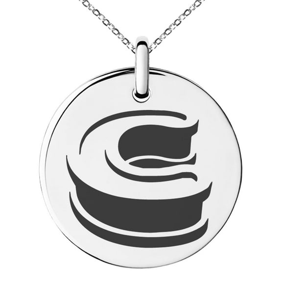 Stainless Steel Letter C Initial 3D Monogram Engraved Small Medallion Circle Charm Pendant Necklace