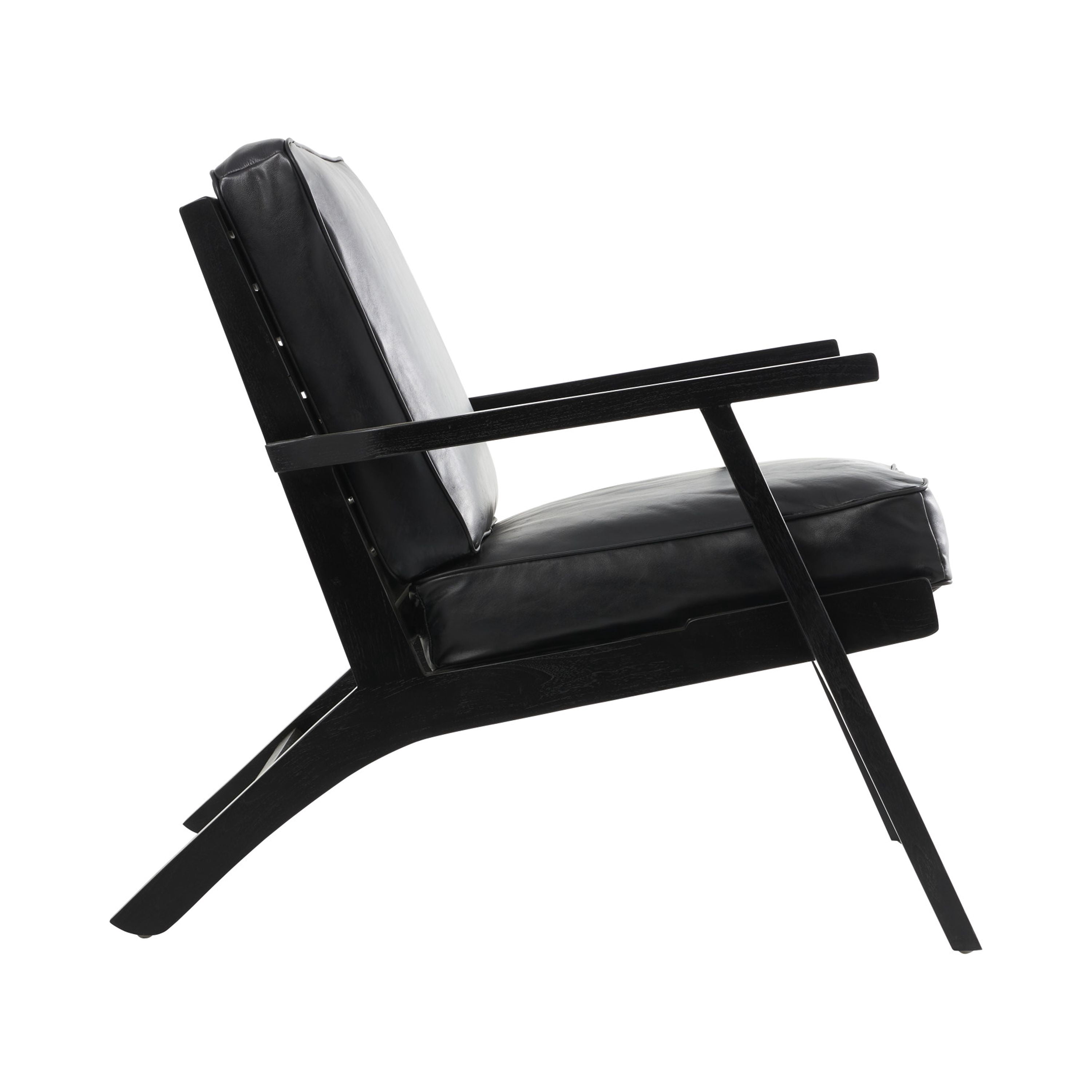 DecMode Leather Mid-Century Lounge Chair with Teak Wood Frame, Black
