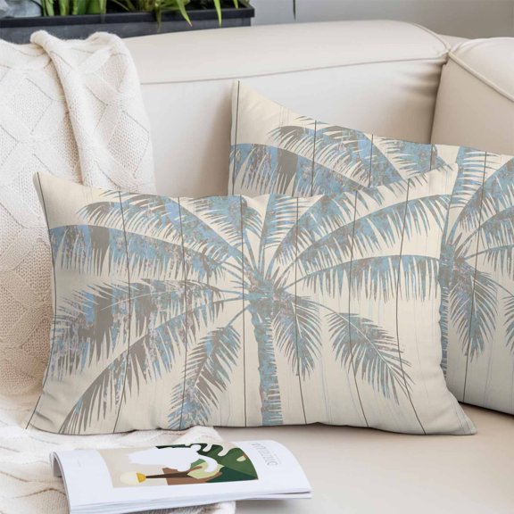 Summer Palm Trees Pillow Covers 20x36 Inch King Size, Tropical Plants Vintage Wood Grain Decorative Pillowcase with Zipper, Microfiber Pillow Protector, Breathable Pillowcases for Couch Sofa Bed