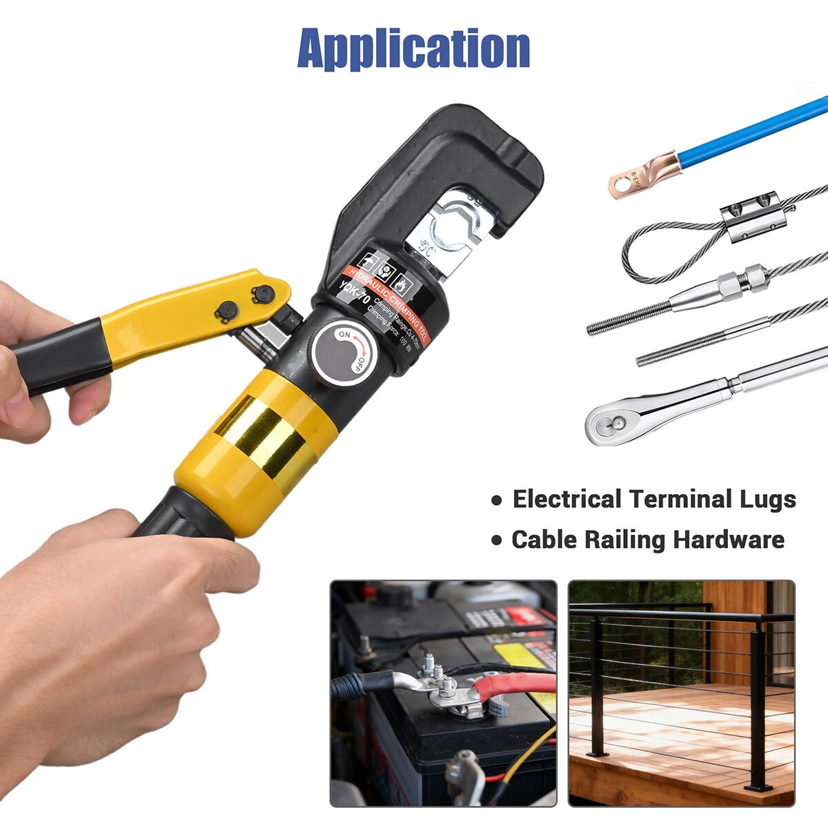 Yescom Hydraulic Crimping Tool Wire Crimper and Cutter for Cable Railing Tensioner 12 to 2/0 AWG Electrical Battery Lug Terminal