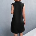 thumbnail image 4 of Women Collared V Neck Mini Summer Dress Sleeveless Front Buttons A Line Curved Hem Casual Spring Beach Dresses Black, 4 of 7