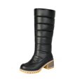 thumbnail image 7 of Women Round Toe Warm Knee High Boots Plus Size Mid Heel Quilted Fabric Tall Boots Non Slip Outsole for Fall Winter Commuting Travel Black, 7 of 7