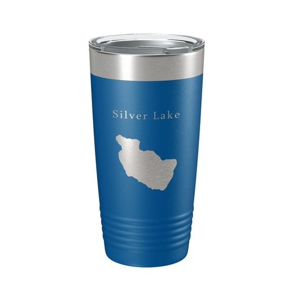 Silver Lake Map Tumbler Travel Mug Insulated Laser Engraved Coffee Cup Maine 20 oz Royal Blue