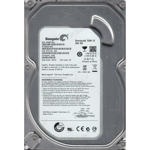 ST3500413AS, 6VM, SU, PN 9YP142-304, FW JC4B, Seagate 500GB SATA 3.5 Hard Drive