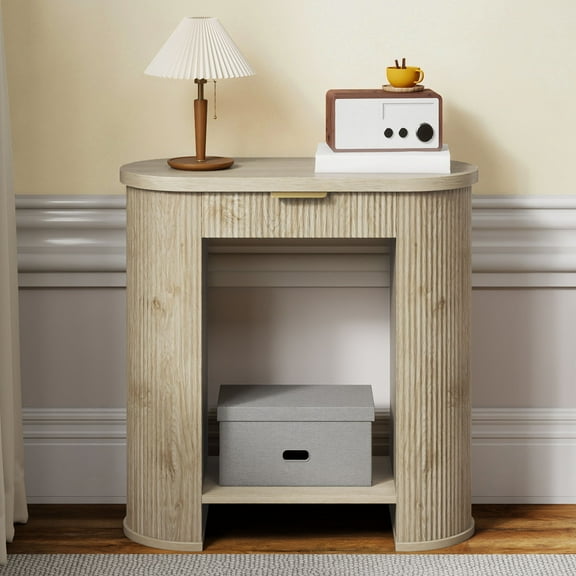 Craftian 31.5" Fluted Entryway End Table with Drawer & Storage Shelf, Rustic Console Table, Oak