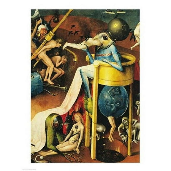 The Garden of Earthly Delights Hell right wing of triptych detail of blue bird-man on a stool c.1500 Print by