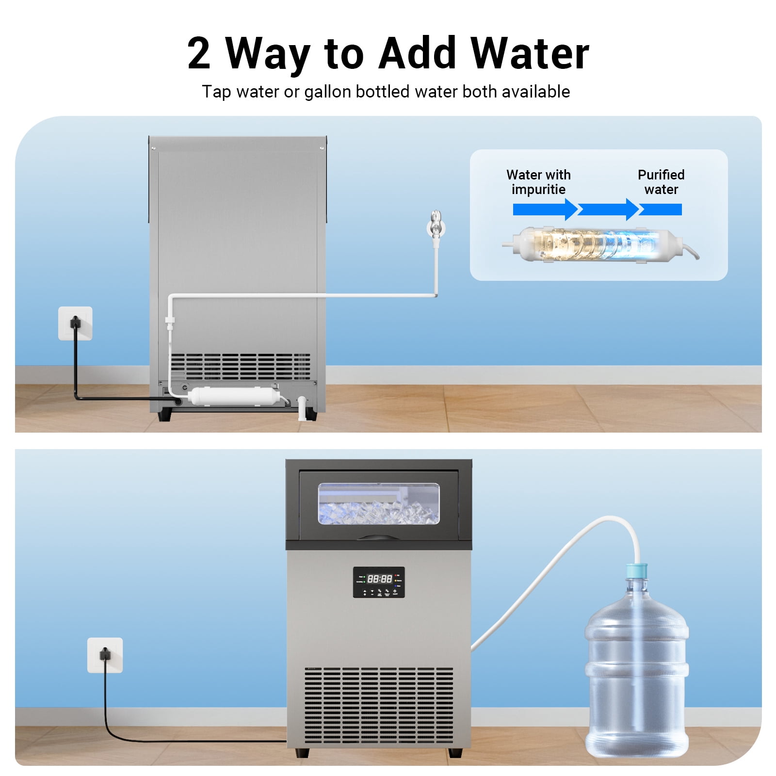 Joreek Commercial Ice Maker 150 lbs/24h, 50lbs Storage, Stainless Steel, Under-Counter/Freestanding Commercial Ice Machine 45 Cubes/Cycle Self-Cleaning, for Home, Bar, Restaurant, and Cafe