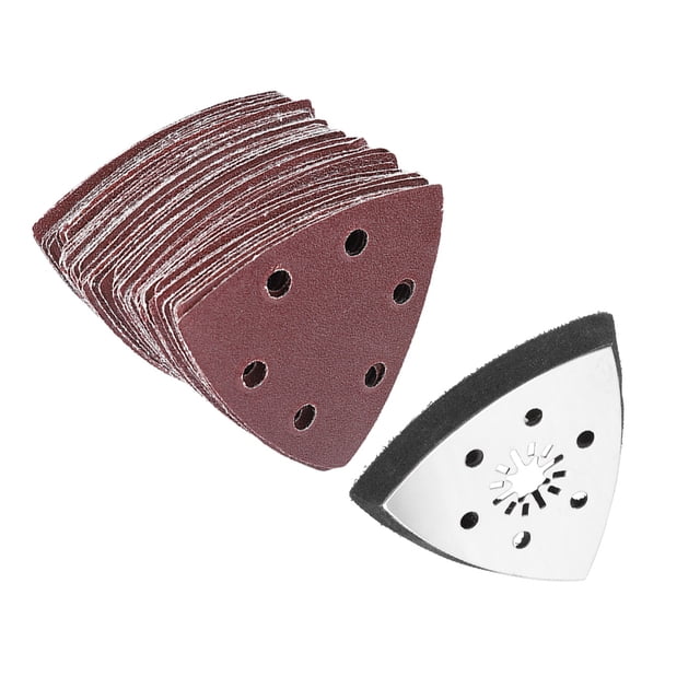 90mm Triangle Sanding Pad Set, 60 Sanding Pads & Holder, for Oscillating Tools, High Efficiency, General Hole Size, Ideal for Metal, Wood, Plastic, with Oscillating Sanding