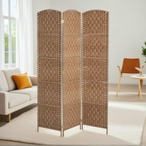 Resenkos 6' Tall Wicker Weave 3-Panel Room Divider, Natural Wood