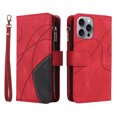 thumbnail image 2 of Dteck Zipper Wallet Case for iPhone 16 Pro,Magnetic Leather 9 Card Slots Wallet Case Shockproof Kickstand Full Body Protection Cover with Wrist Strap for iPhone 16 Pro,Red, 2 of 7