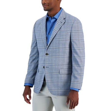 Men's Classic-Fit Stretch Corduroy Dress Pants Lt Grey/Blue Plaid 50R