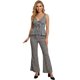 thumbnail image 1 of Conjunto para Mujer 2 Piezas Blusa Peplum con Escote y Pantalón Acampanado Set Casual Estampado Cuadros, 1 of 5