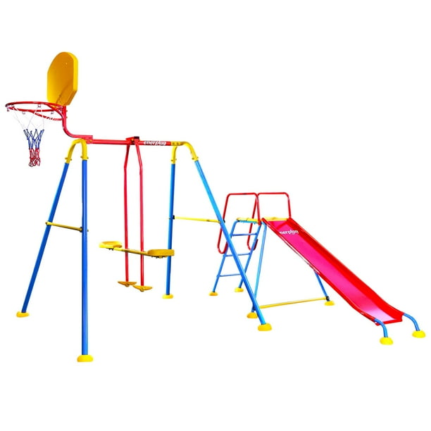 Columpio para niños Enerplay, Balancín, Resbaladilla y Canasta, Centro de diversión infantil 3 en 1, Columpio para jardín e interiores, Kit Completo de Entrenamiento, Columpio Manchester Plus Enerplay