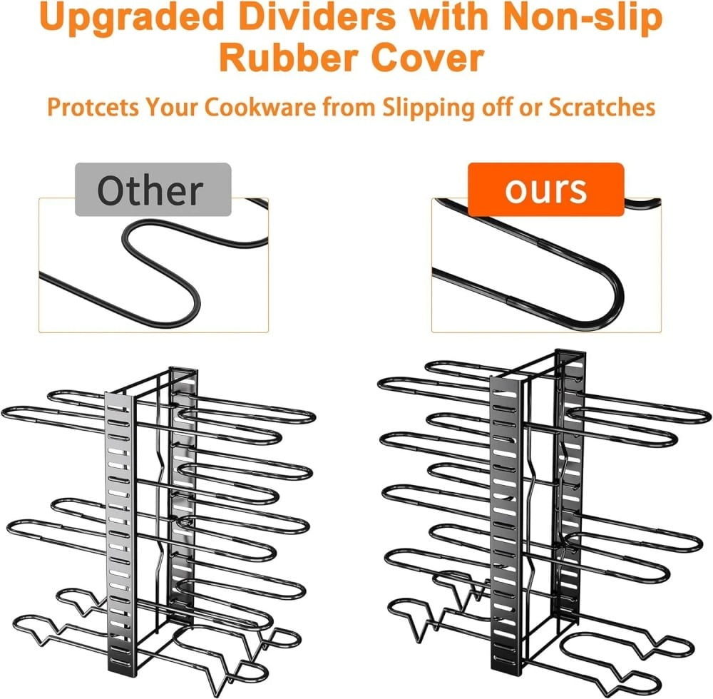 8-Tier Adjustable Pots and Pans Organizer Under Cabinet – Heavy-Duty Kitchen Storage Organization Rack for Cookware, Lids & Cutting Boards – DIY Cabinet Organizer, Under Sink Organizer