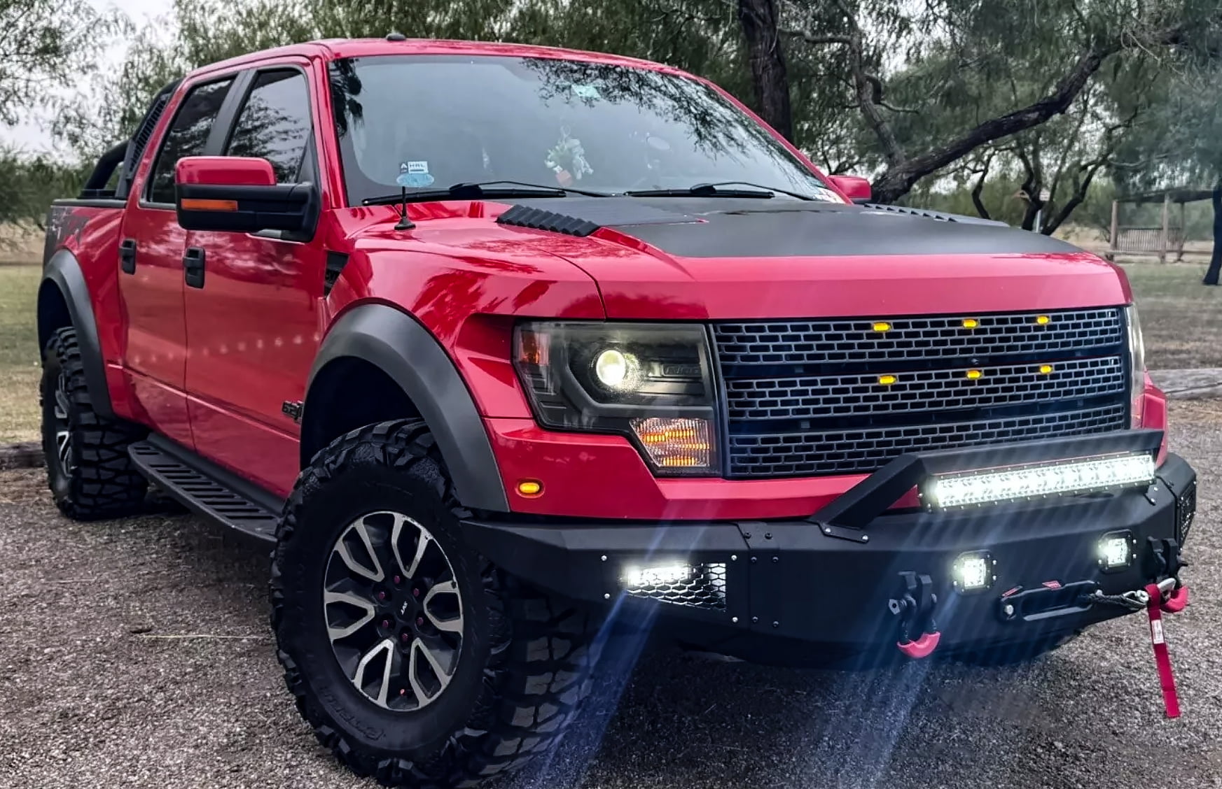 Vijay Compatible with 2010-2011-2012-2013-2014 Ford F150 Raptor Front and Rear Bumper Textured Black Steel with Light and D-ring