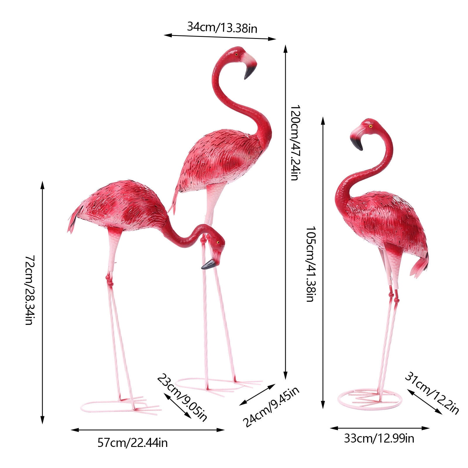 Denest 3 Pack Flamingo Garden Statue Pink Sculpture Decor Yard Art Metal Statues New