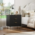 thumbnail image 3 of Fluted 3 Drawer Dresser for Bedroom, Modern Nightstand with Deep Drawers, Chest of Drawers with Wide Top, Wooden Dresser Organizer, Side Table for Living Room, Hallway, Kids Room, Black, 3 of 7