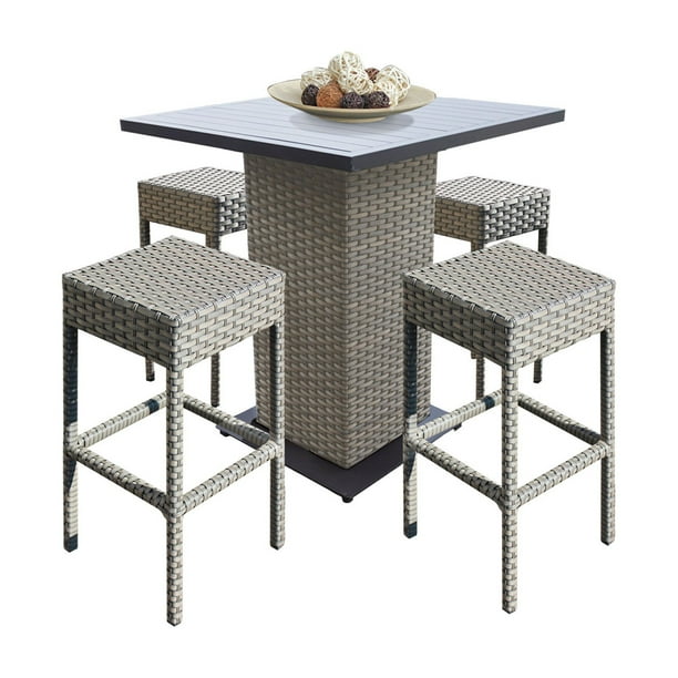 TK Classics Florence 5 Piece Wicker Bar Height Patio Dining Set