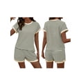 thumbnail image 3 of Anygrew Women's Striped Knit Lounge Outfit Sets - Short Sleeve Tops and Shorts Casual Summer 2 Piece Outfits, 3 of 8