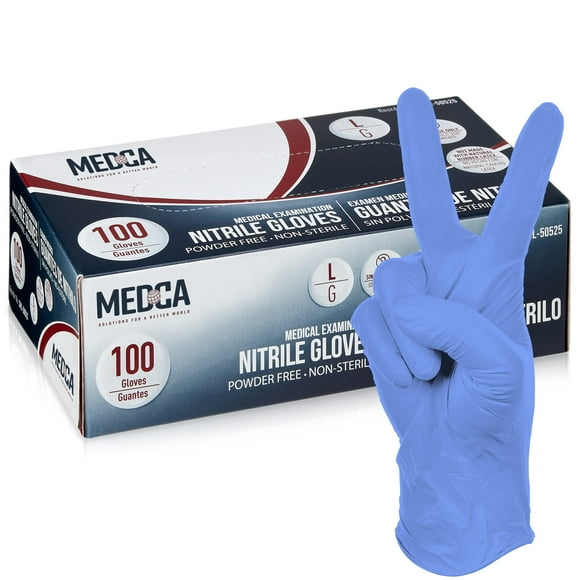 Nitrile Exam Gloves - 100 Count Box Disposable Non-Sterile Gloves - Non-Powder Rubber & Latex-Free, Chemical Resistant, General Gloves for Food Safe, Medical, Janitorial Supply, Blue, Large