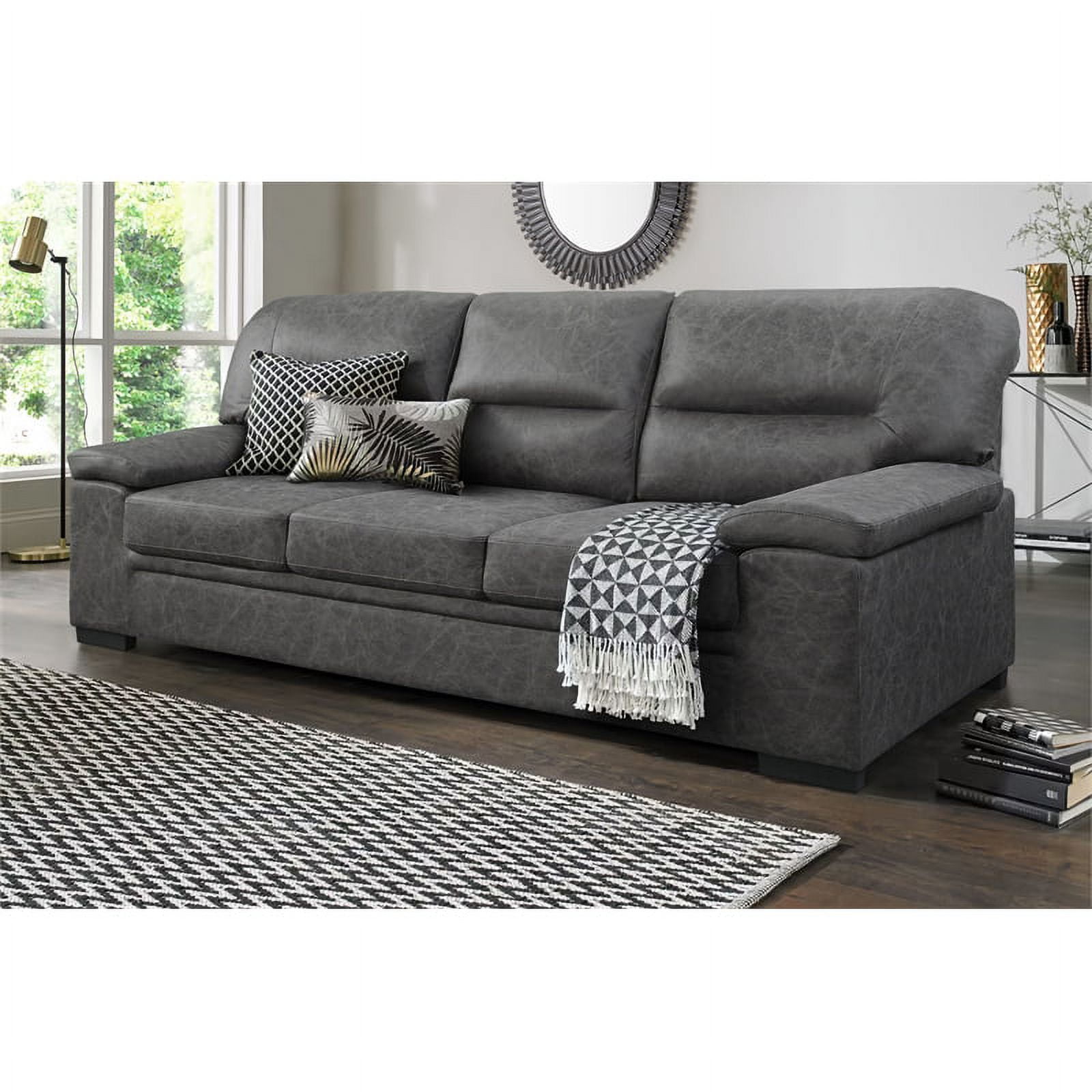 Topline Home Furnishings Sofa, Dark Grey Microfiber