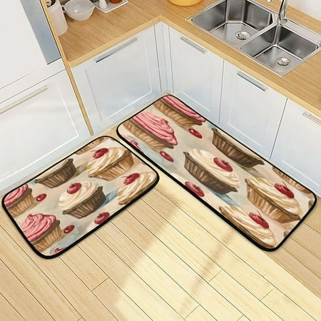 

Kitchen Floor Mat 2 Sets Carpet Floor Mat Kitchen Mat Bathroom Mat Living Room Mat Bedroom Mat Absorbent Delicate Fabric No Ball Yellow Cupcake