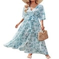 thumbnail image 3 of Robe Maxi Ample à Imprimé Floral pour Femmes, Manches 4/3, Col en V, Robe d'Été Fluide, Esthétique, Décontractée, Bohème, Tenue de Plage, 3 of 6
