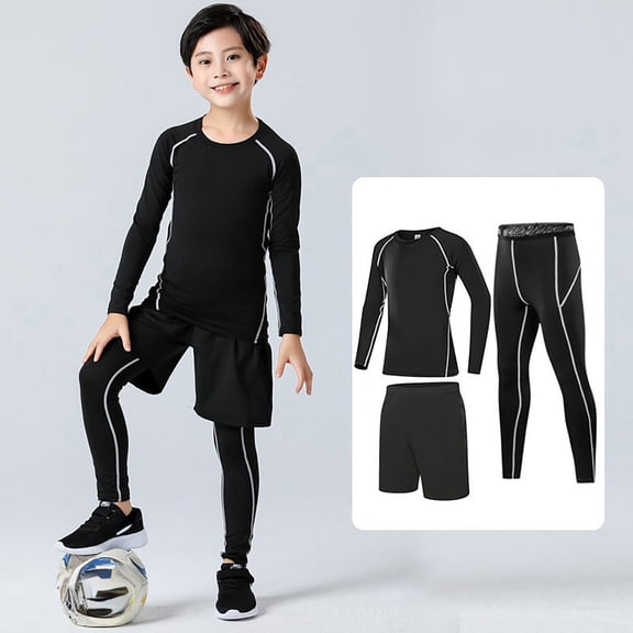 Wangmeiwg Boys Girls Athletic Base Layer Compression Set Thermal Underwear Running Shirts and Leggings Wear Outfit 14-15 Years Grey