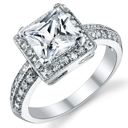 Women's 2 Carat Princess Cut Cubic Zirconia Sterling Silver 925 Wedding Engagement Ring Sizes