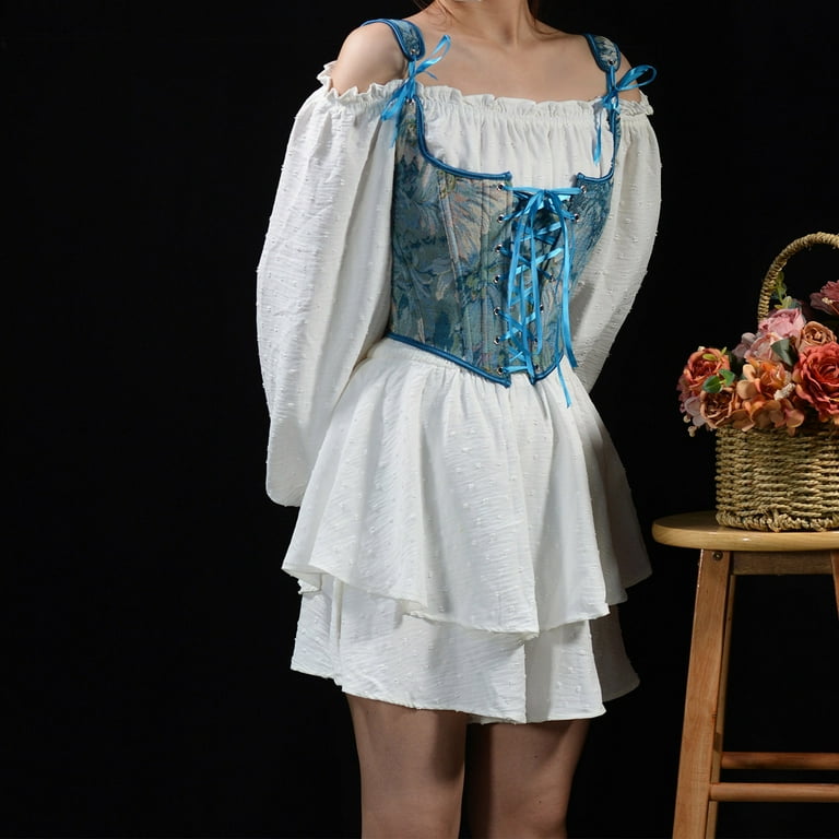 DJskiyers Womens Vintage Bustier Corset Top Linen Lace up