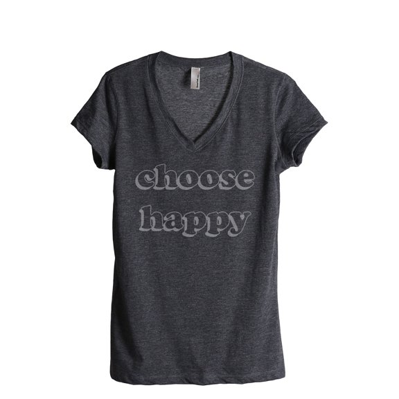 Choose Happy Women's Fashion Relaxed V-Neck T-Shirt Tee Charcoal Grey Small