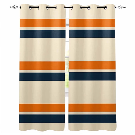Orange Blue Stripe Blackout Curtains 45 Inches Long for Bedroom, Minimalist Farmhouse Stripes Thermal Insulated Room Darkening Black Out Window Curtain Panels Grommet Drapes for Living Room