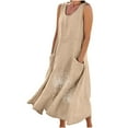 thumbnail image 3 of Ahuyic Womens Summer Casual Dress,Womens Plus Size Dress,Womens Sleeveless And Linen Round Neck Printed Long Dress,Khaki,XXXXL, 3 of 5