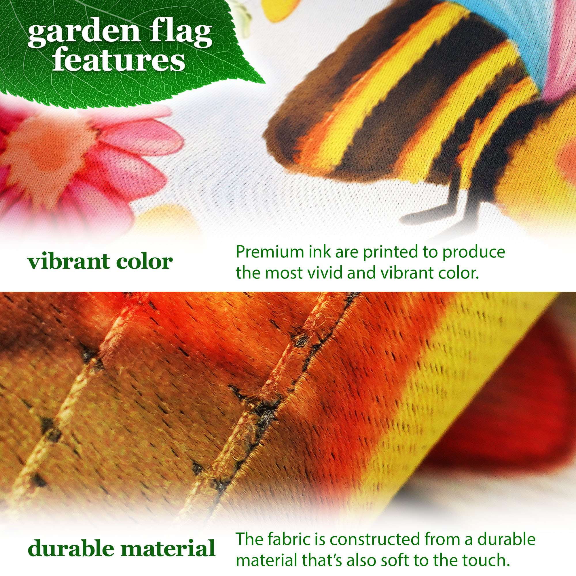 G128 Combo Pack: Garden Flag Stand 36x16IN & Garden Flag Sweet Bee Flowers Printed 12x18IN Double Sided