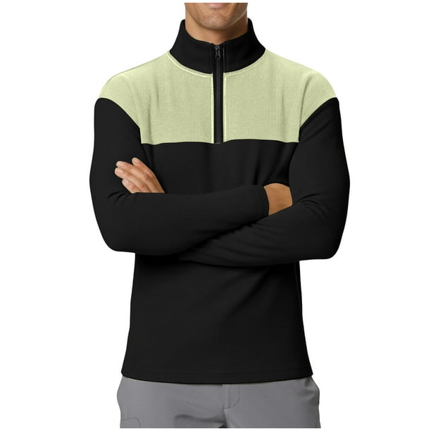 pstuiky manga larga para hombre, Top deportivo de manga larga con cuello alto y media cremallera para hombre, con bloques de color Tops casuales para hombres xxl