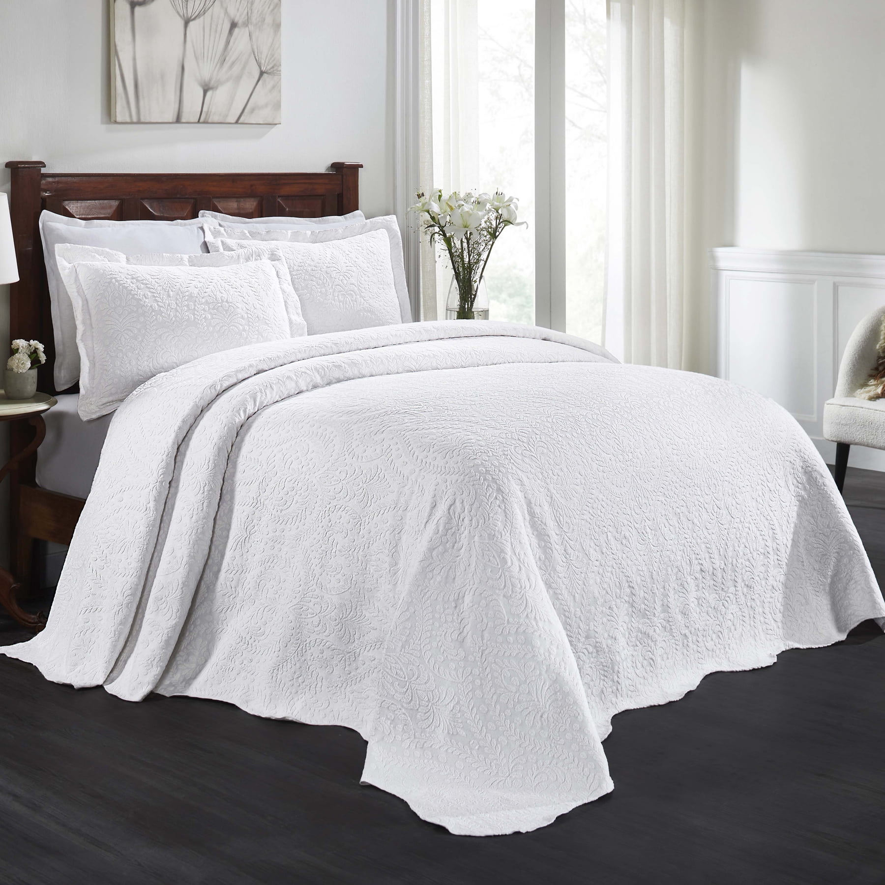 Superior 3 Piece Aspen Cotton Blend White Bedspread Set, Full