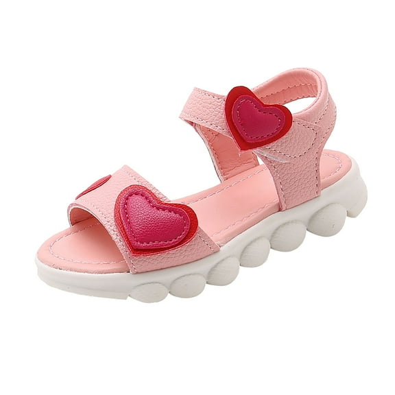 LNMQLPDBS Toddler Girl Sandals Cartoon Heart Decoration Open Toe Soft Sole Princess Sandals Easy to Put On Non Slip Beach Shoes Casual Girls Summer Shoes for Outdoor Athletic Pink 6-7 Years