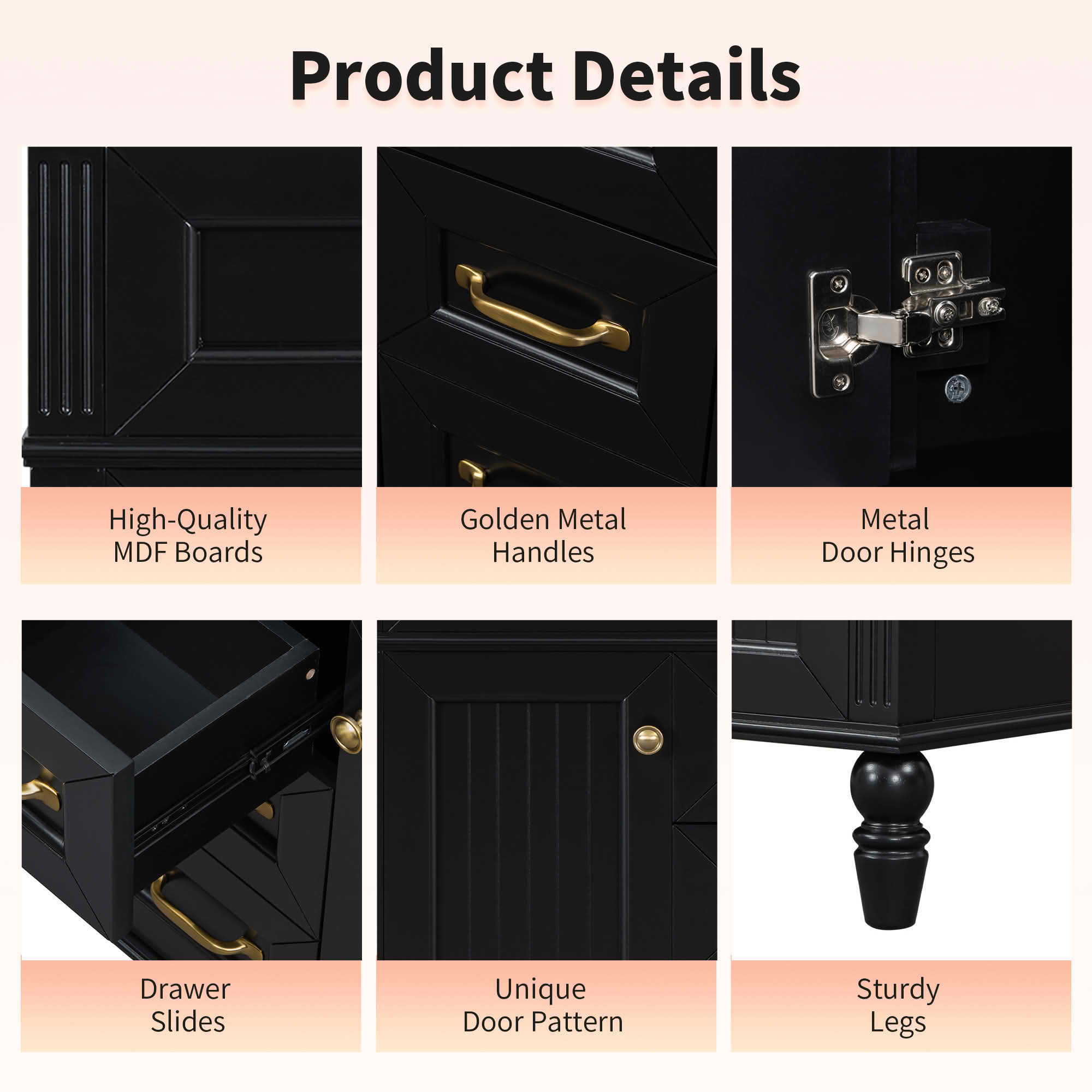 MAYEERTY 36" Bathroom Vanity with Sink Black Freestanding Ceramic Basin MDF Solid Wood Flip-Out Drawer Soft Close Doors Golden Handles