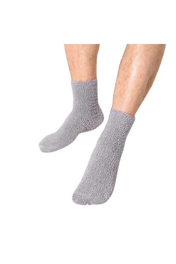 Men Coral Fleece Socks Solid Color Warm Thicken Coral Fleece Crew Socks Fluffy Sleep Bed Socks for Winter