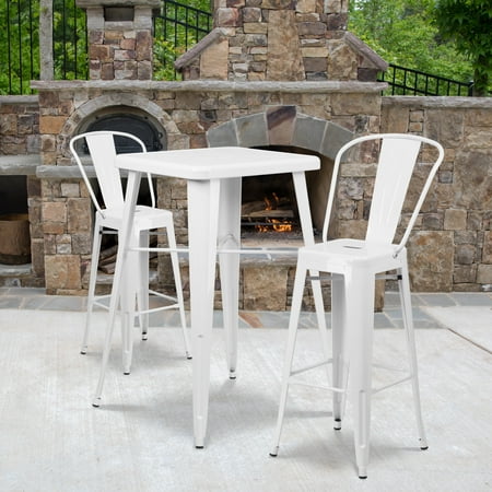 Flash Furniture Commercial Grade 4 Pack 30" High White Metal Indoor-Outdoor Barstool with Removable Back