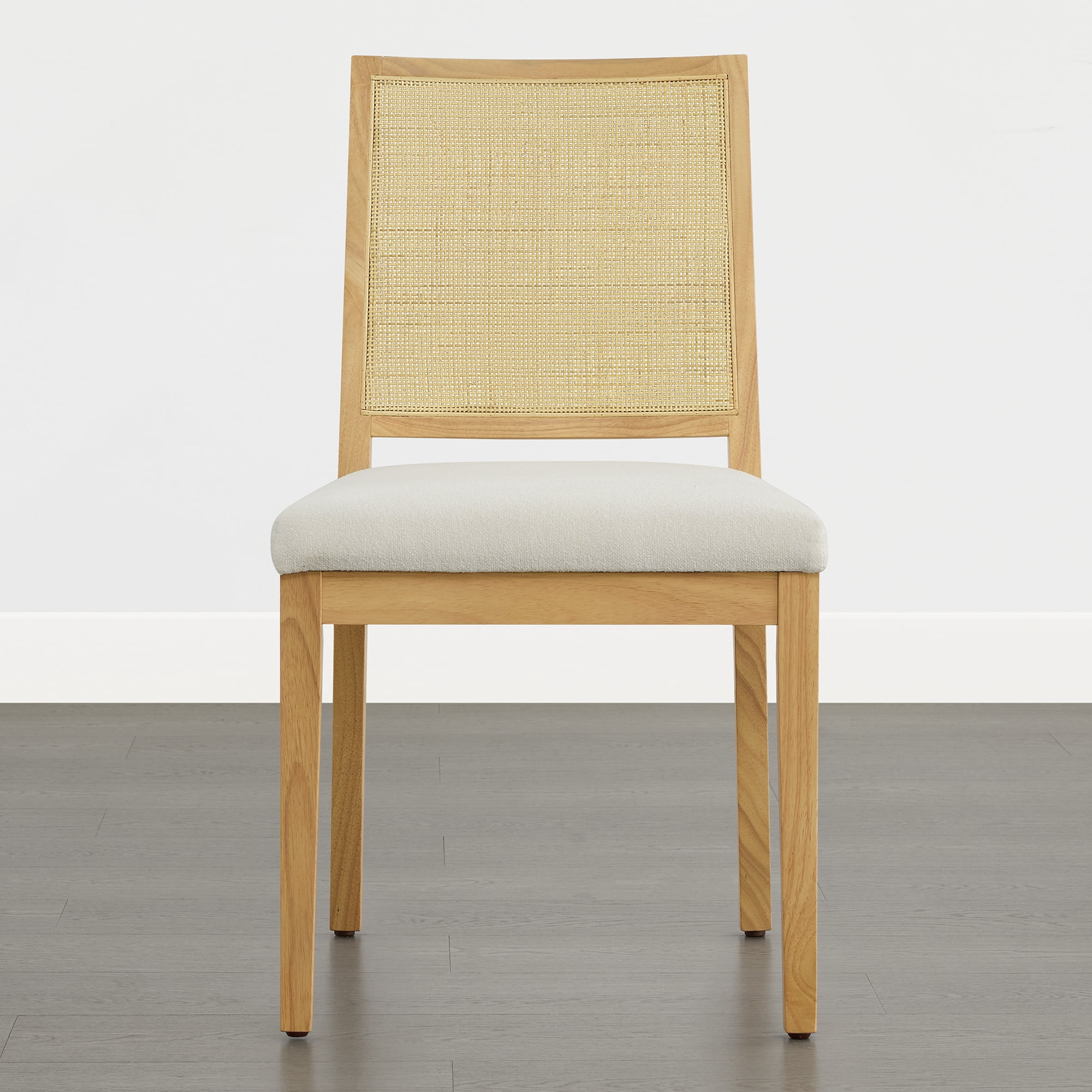 Spruce & Spring Boho Dining Chairs Set of 2 with Hand-Woven Natural Rattan Back, Upholstered Seat & Solid Wood Frame for Dining Room & Kitchen, Ivory Fabric