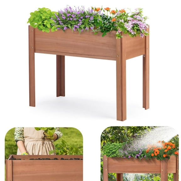 Wooden Raised Garden Bed with legs, Outdoor Standing planter box for Vegetables, Flowers, Grass, Stand up garden planter box(Coffee,40*20*31in)