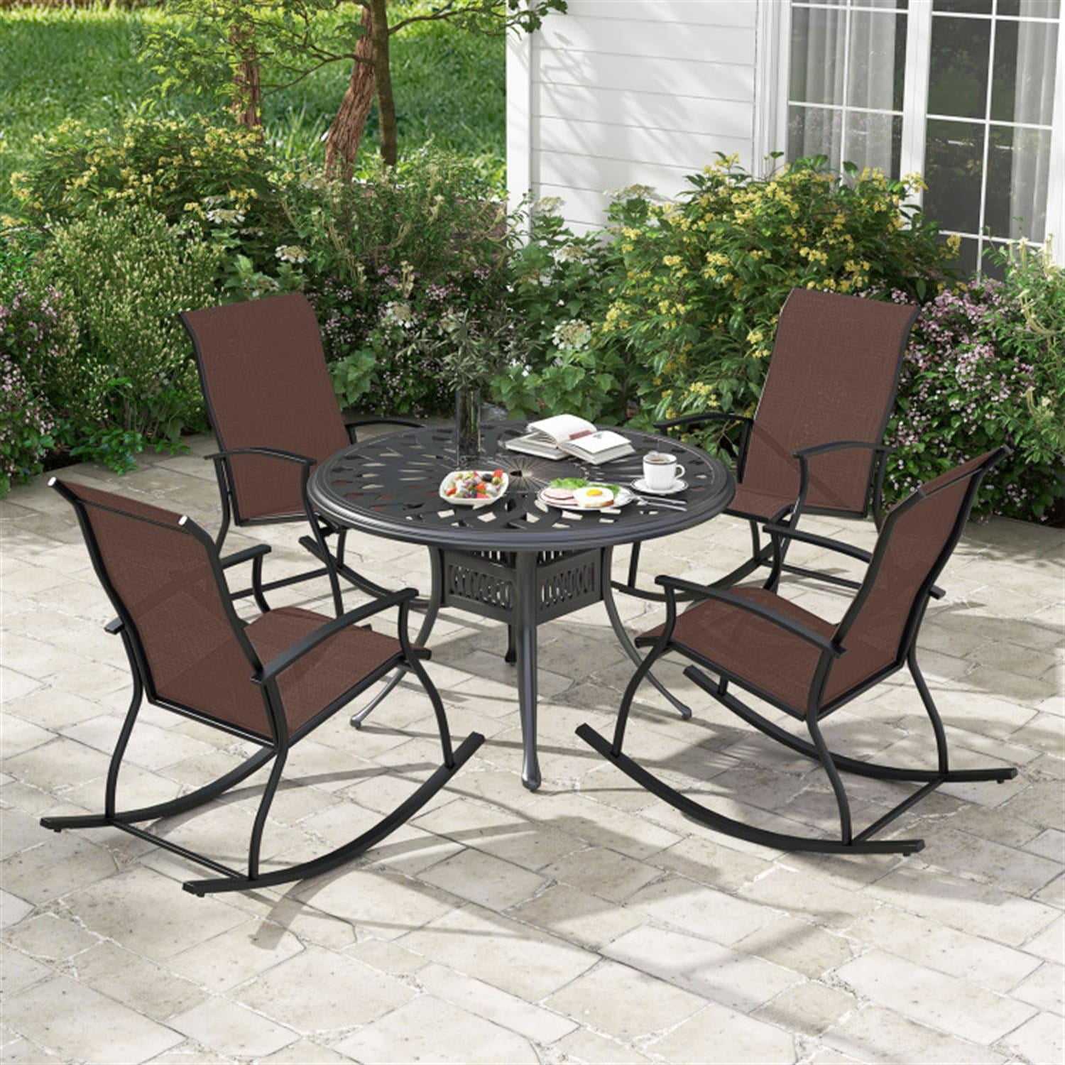 Demi Bonn 2 Pieces Outdoor Rocking Chairs with Breathable Backrest, Patio Accent Furniture Lounge Chairs for Yard, Garden, Brown
