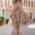 thumbnail image 4 of Vestido casual de verano Gibobby Cuello en V Estampado Dobladillo grande Mujer, 4 of 5