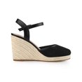 thumbnail image 3 of BLISSFUL STEP Women's Espadrille Platform Closed Toe Lace Wedge Heel Sandals Black 9, 3 of 8