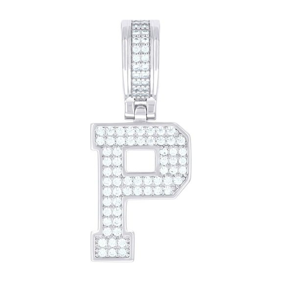 925 Sterling Silver Unisex Cubic-zirconia Initial Letter P Charm Pendant for Men Women