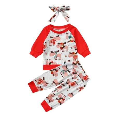 

Vikakiooze Christmas Outfit Toddler Infant Baby Girls Top Clothes Set Deer Print Shirt Dress Pants Set White